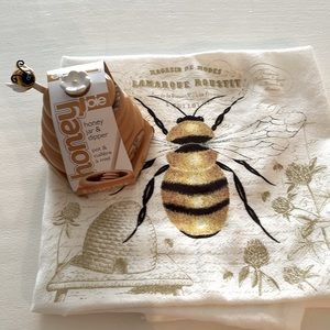 Bee Theme Dishtowel and Honey Pot